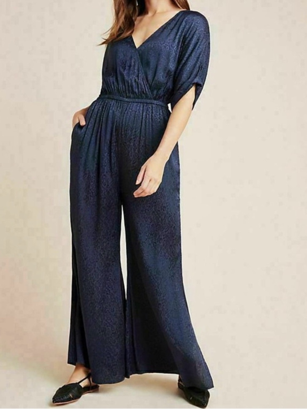 Maeve by anthropology Navy V-Neck Wide-Leg Jumpsuit witchy spooky vide